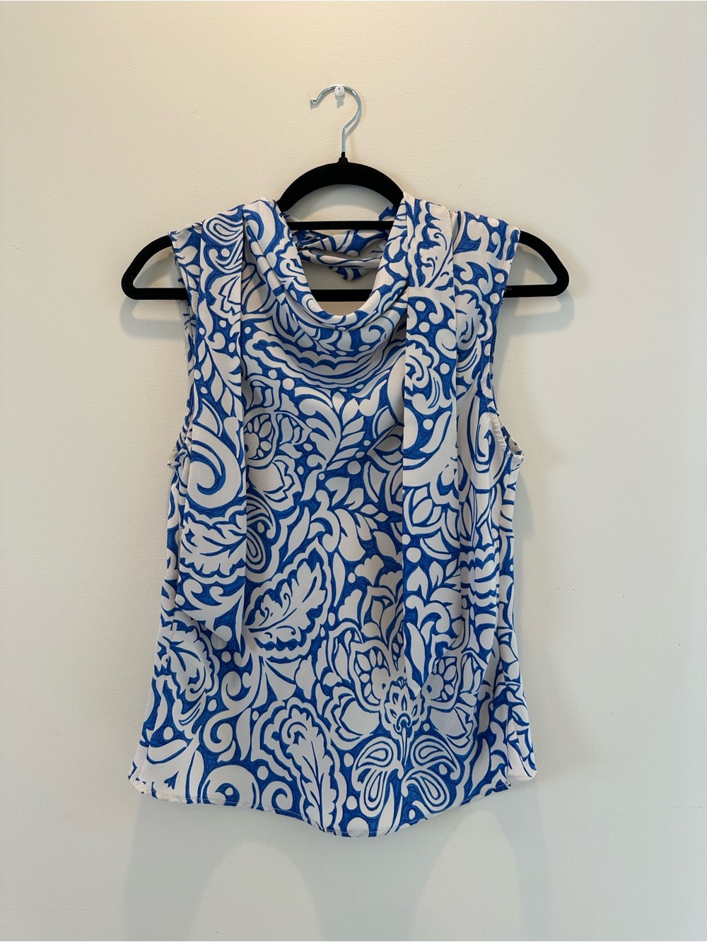 Zara Blue and White Draped Cowl Neck Camisole